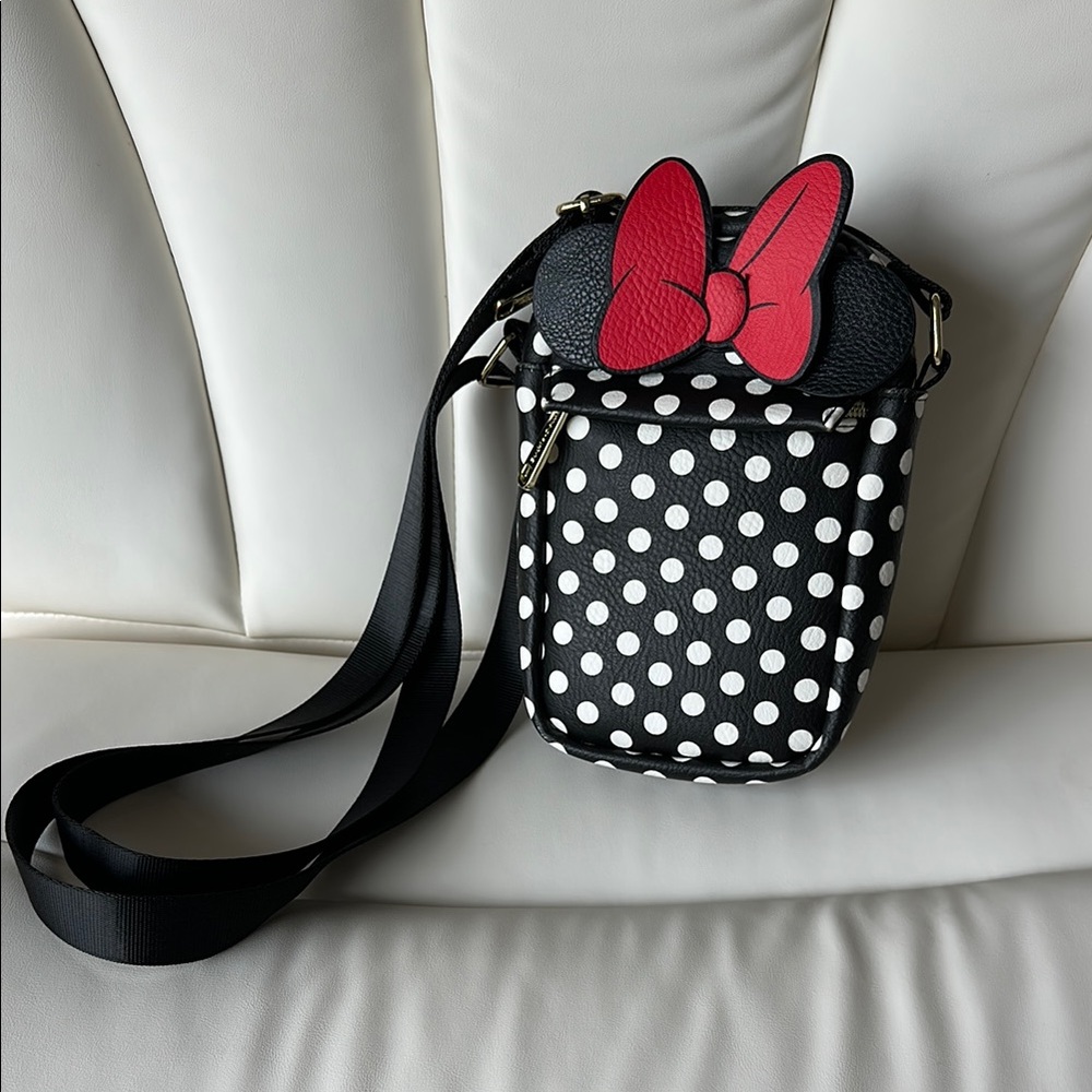 Disney Minnie Mouse Polka Dot Crossbody Bag with Red Bow Adjustable strap length